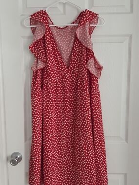 Source Unknown Red Polka Dot Ruffle Midi Dress